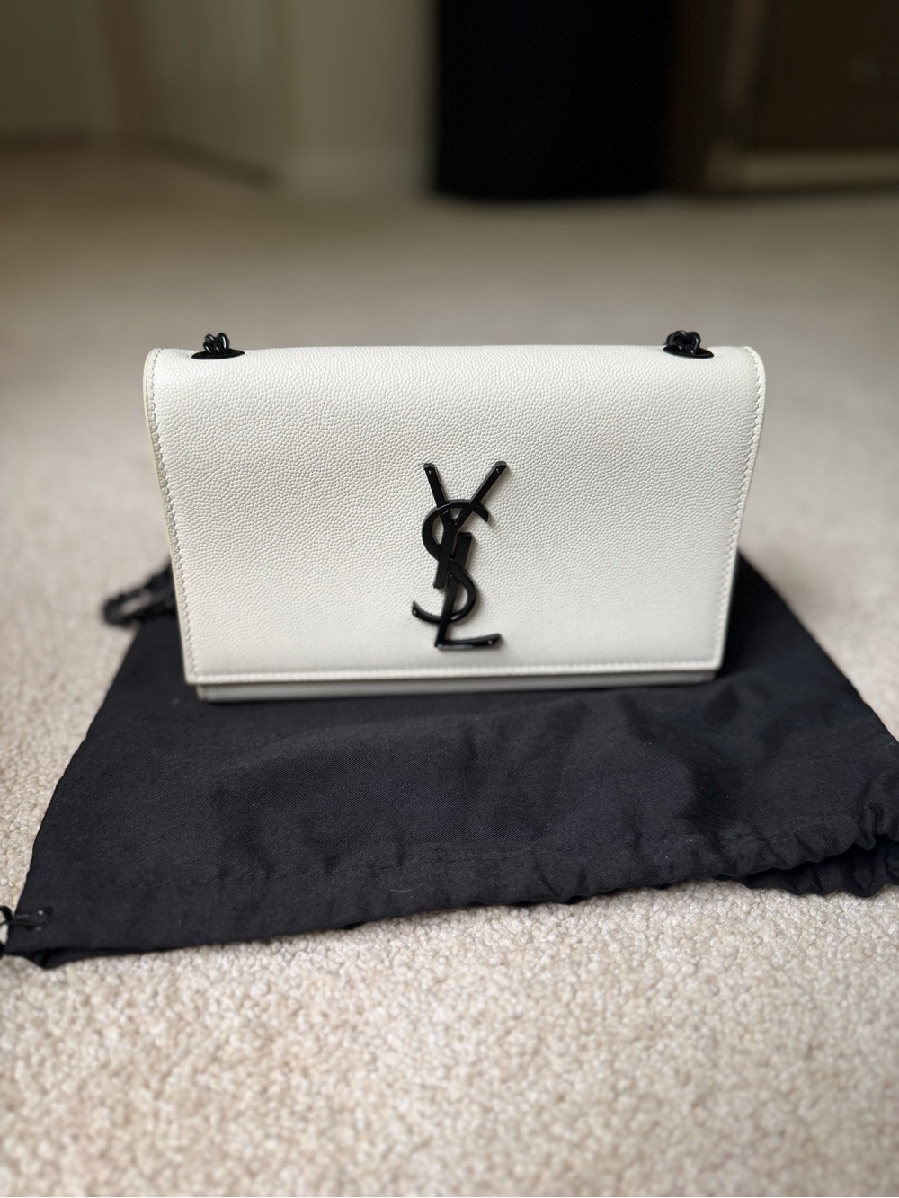 White Leather Shoulder Bag with BlackLogo inspired